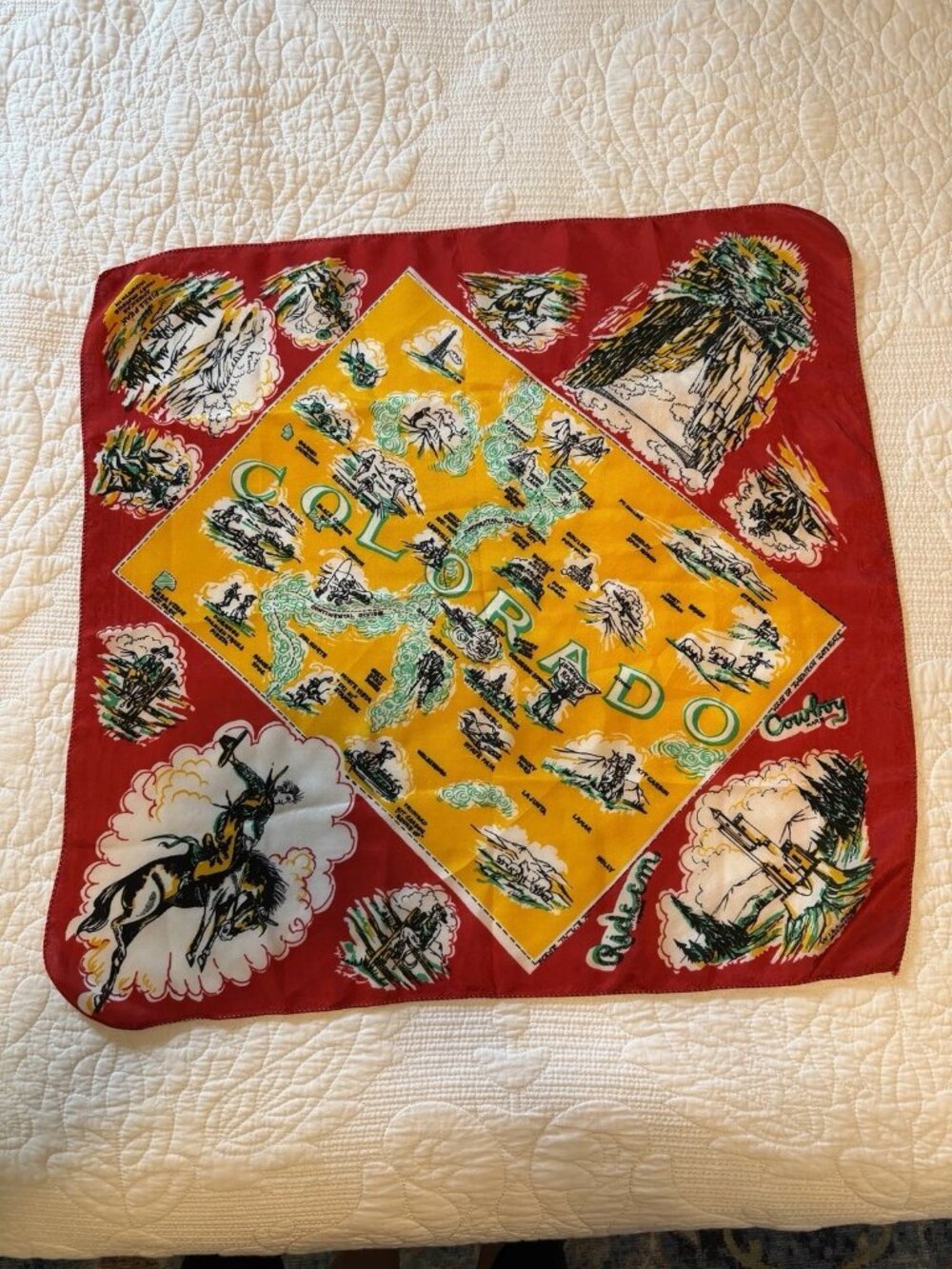 VINTAGE Colorado State Landmarks Scarf Bandana Cowboys Western